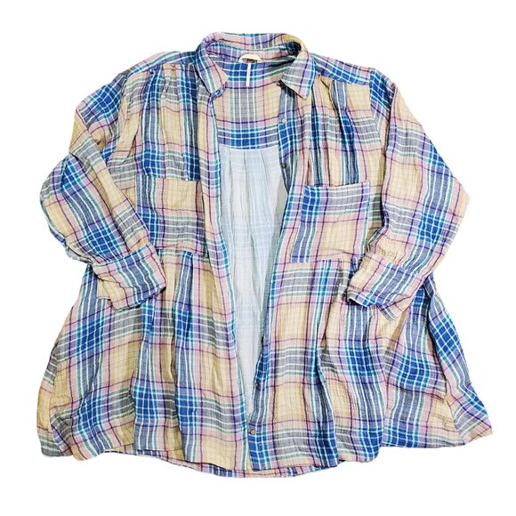 Free People Plaid Mini Dress in Blue and Tan - Picture 12 of 12